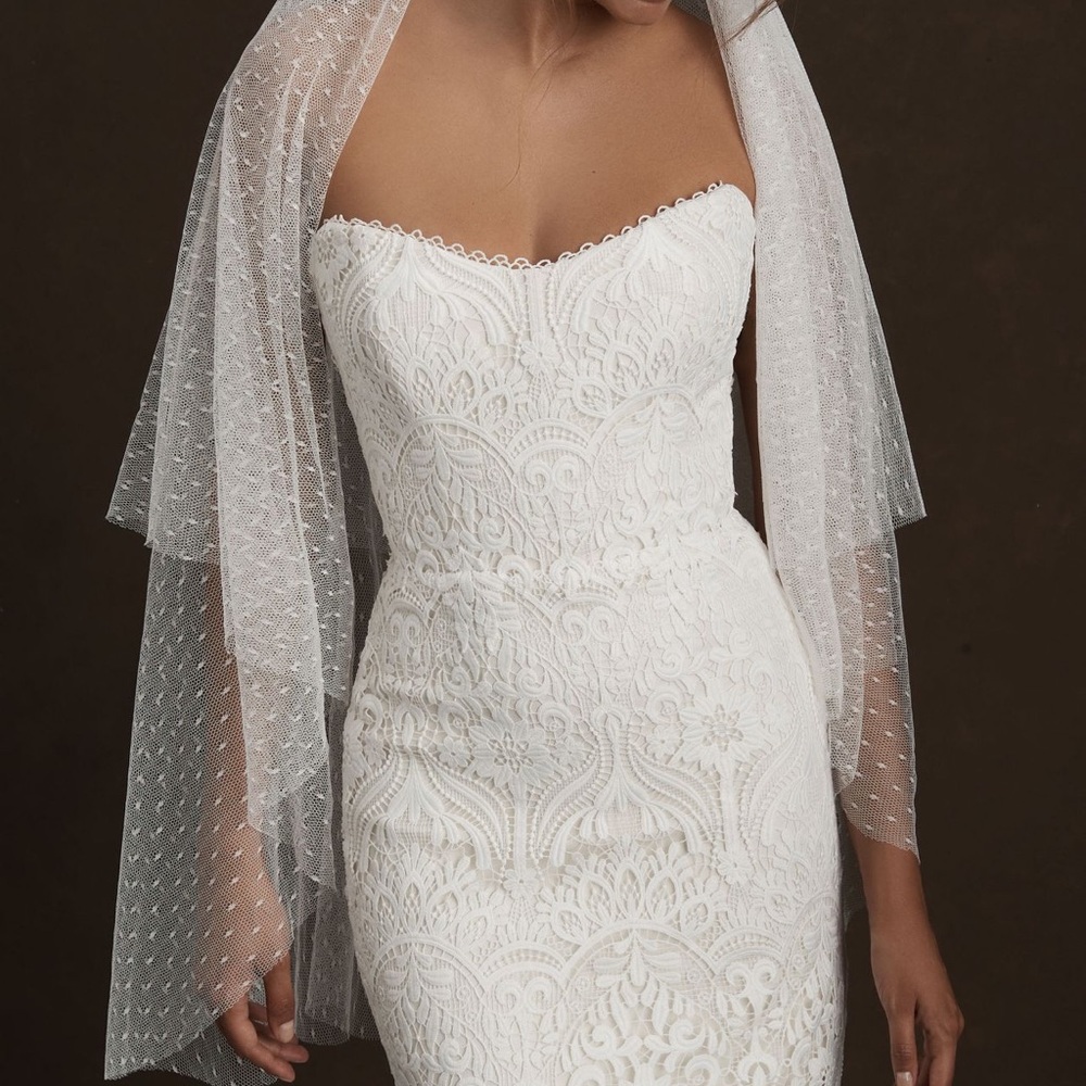 Twigs & Honey Point D'Esprit Wedding Veil - Gold Plated Comb Anthropologie BHLDN